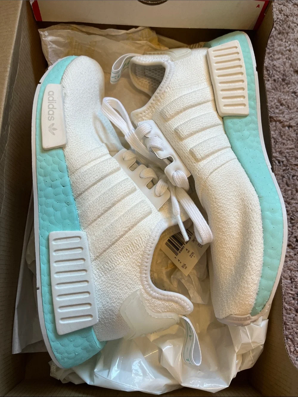 Adidas White & Mint NMD R1 Sneaker